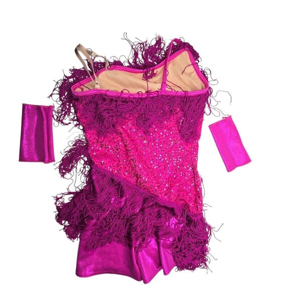 WEISSMAN Dance Costume Pink Sequin Flapper Fringe Fancy - Picture 5 of 8
